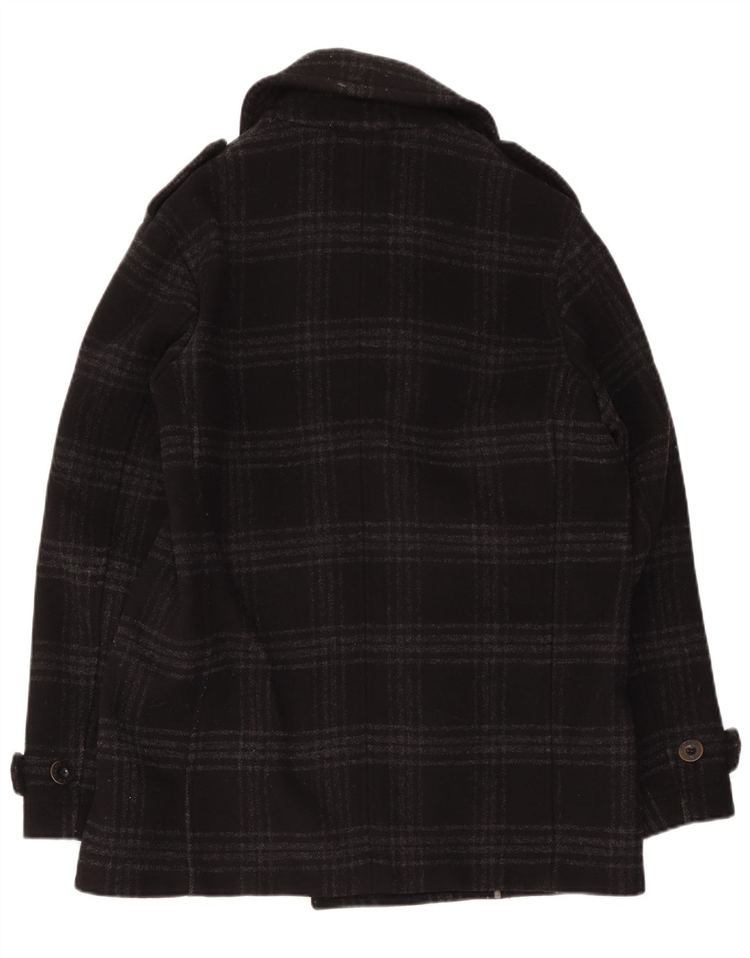 Pretty Green Herren Pea Coat UK 40 Große schwarz karierte Wolle