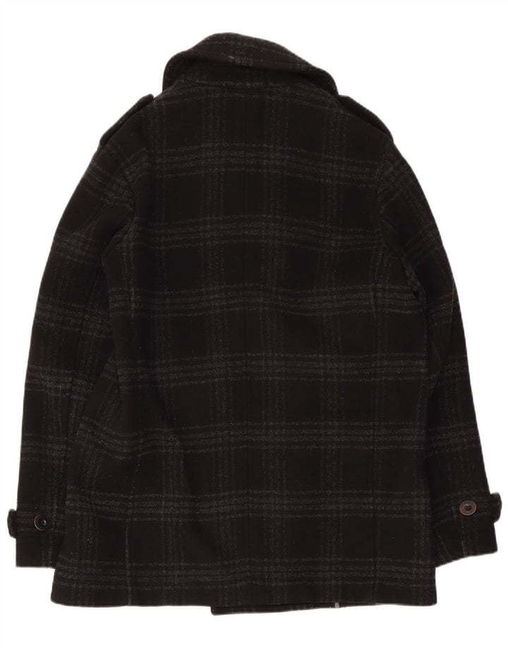 Pretty Green Herren Pea Coat UK 40 Große schwarz karierte Wolle