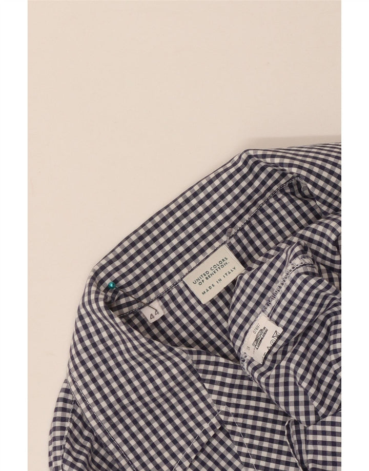 Benetton Damen-Hemd IT 44 aus mittelblauer Gingham-Baumwolle in Marineblau