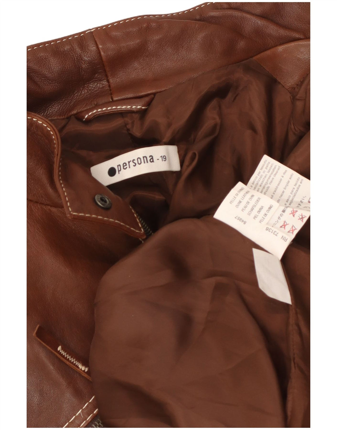 Persona Damen-Übergroße Lederjacke, Größe 19, kleines braunes Leder