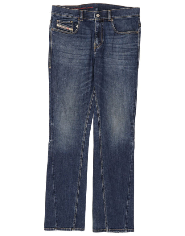 DIESEL Herren Straight Jeans W32 L33 Blaue Baumwolle