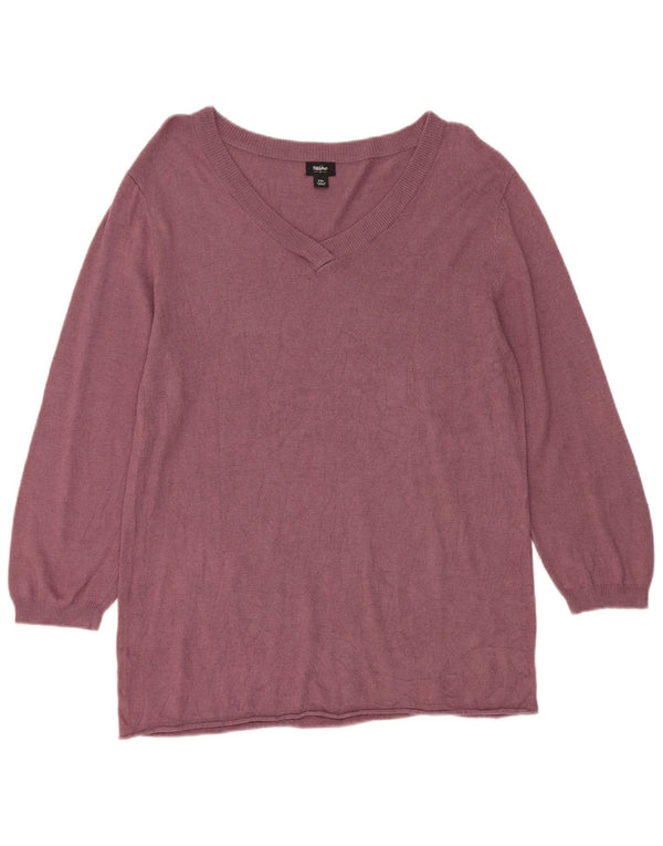Mossimo Damen-Pullover mit 3/4-Ärmeln und V-Ausschnitt, UK 20 2XL Lila Rayon
