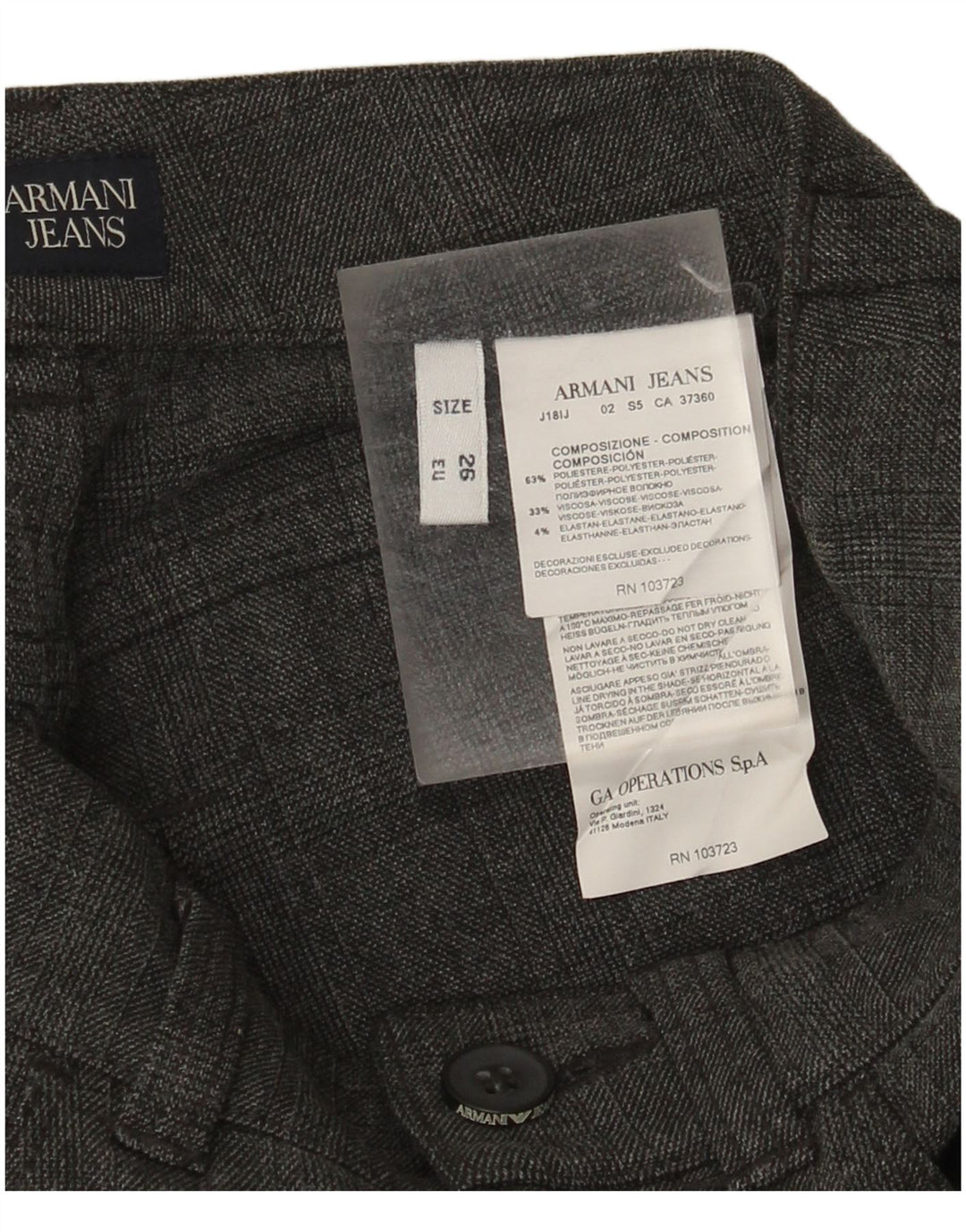 Armani Damen Slim Freizeithose W26 L28 Grau kariertes Polyester