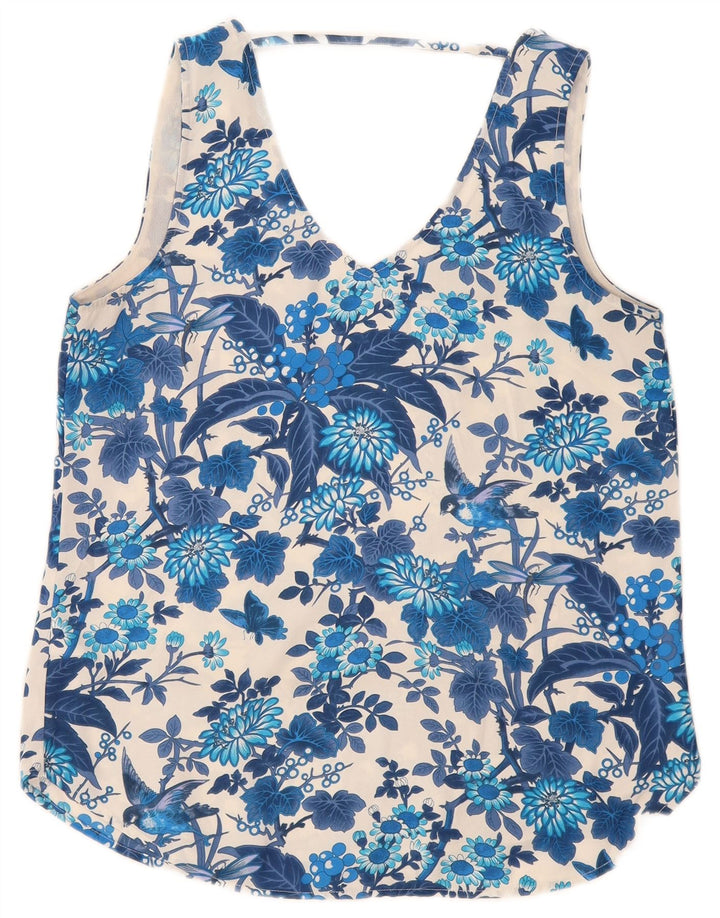 Oasis Ärmelloses Damen-Blusenoberteil UK 12 Mittelblaues, geblümtes Polyester