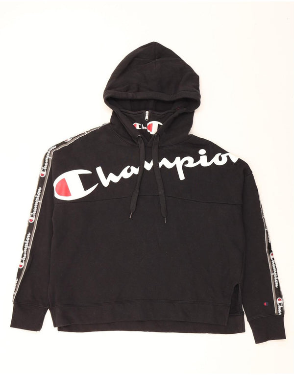 Champion Womens Graphic Oversized Hoodie Pullover UK 14 Mittelschwarze Baumwolle