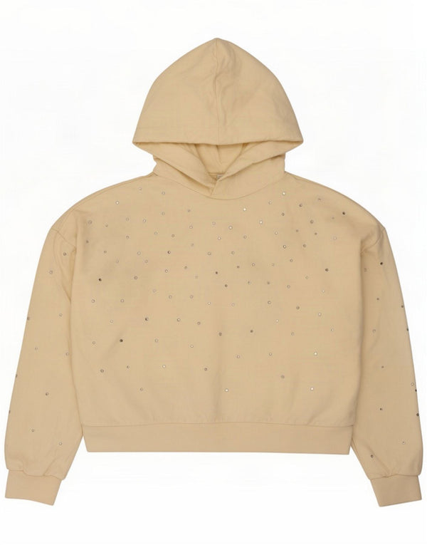 Zara Damen Übergroßer Kapuzenpullover UK 14 Medium Off White Spotted Cotton