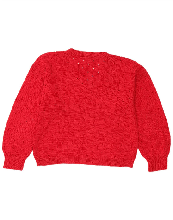 Vintage Damen Crop V-Ausschnitt Pullover Pullover UK 12 Mittelrot