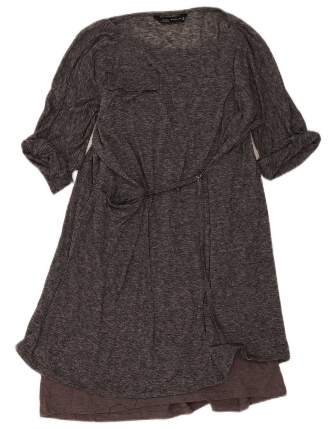 Zara Damen-Kleid in A-Linie mit 3/4-Ärmeln, UK 14, Mittelgrau meliert