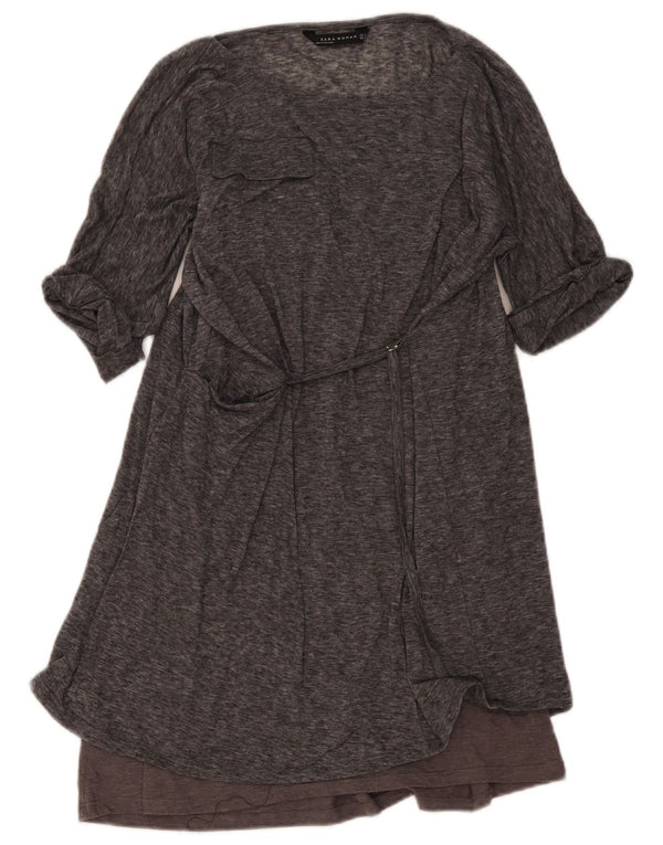 Zara Damen-Kleid in A-Linie mit 3/4-Ärmeln, UK 14, Mittelgrau meliert