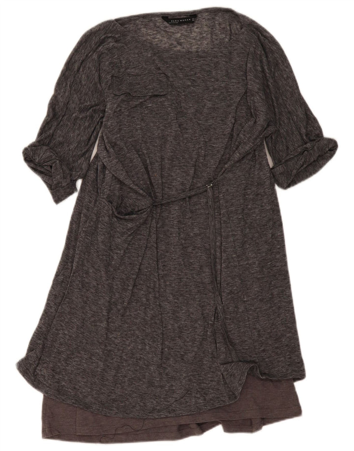 Zara Damen-Kleid in A-Linie mit 3/4-Ärmeln, UK 14, Mittelgrau meliert