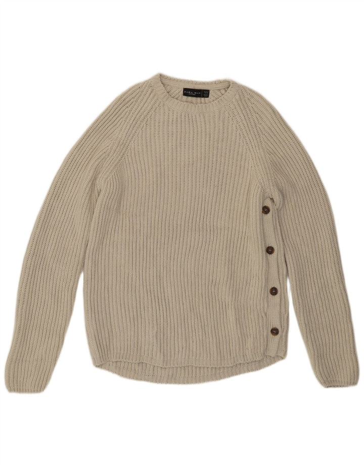 Zara Herren-Pullover mit Rundhalsausschnitt, groß, graues Acryl
