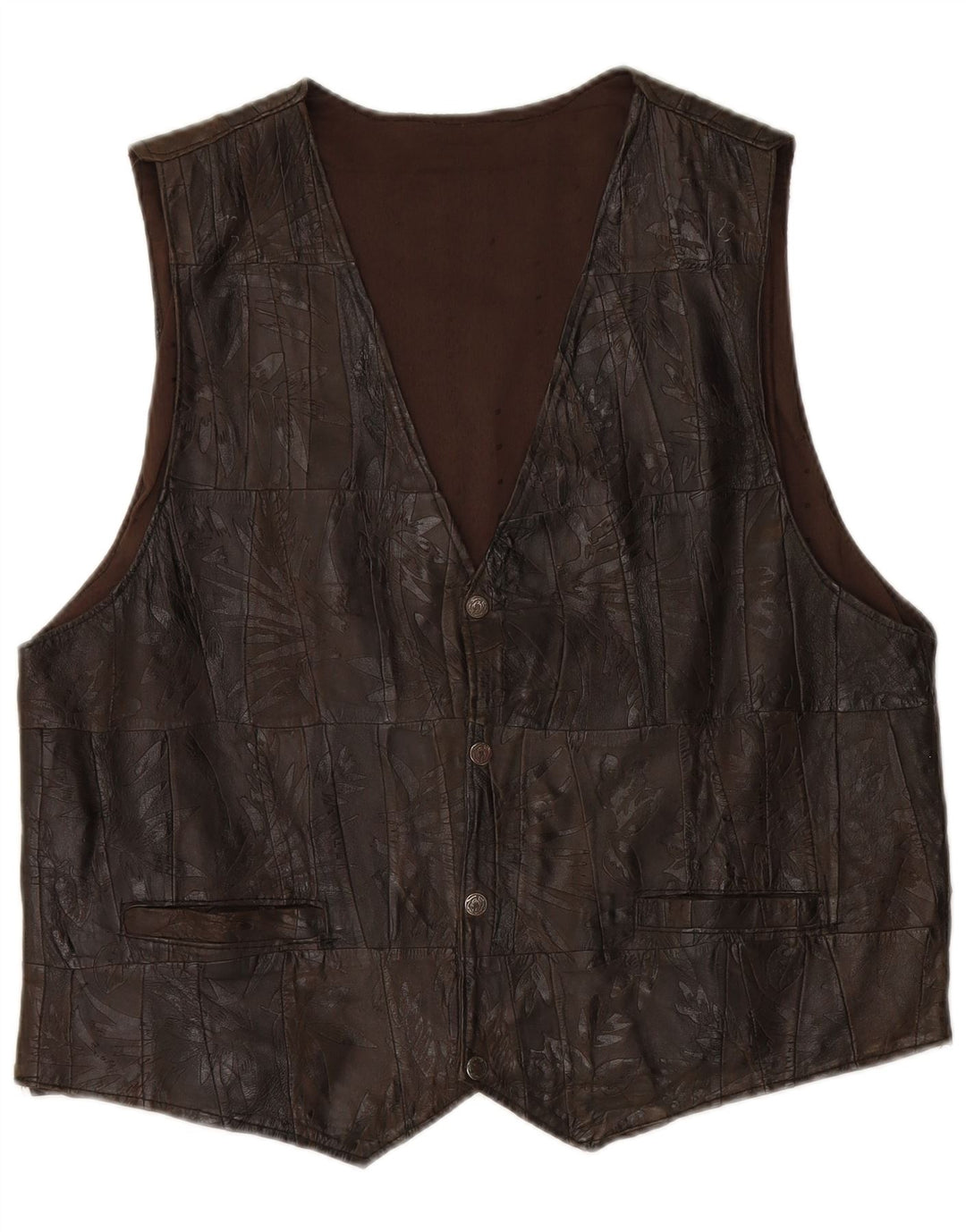 VINTAGE Herren Lederweste 2XL Braun Patchwork