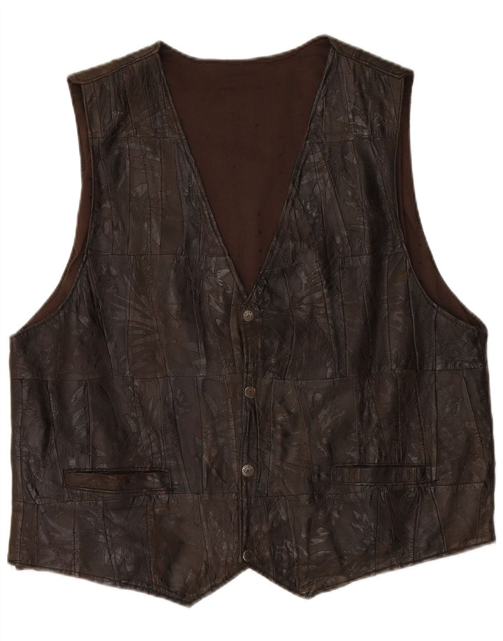 VINTAGE Herren Lederweste 2XL Braun Patchwork