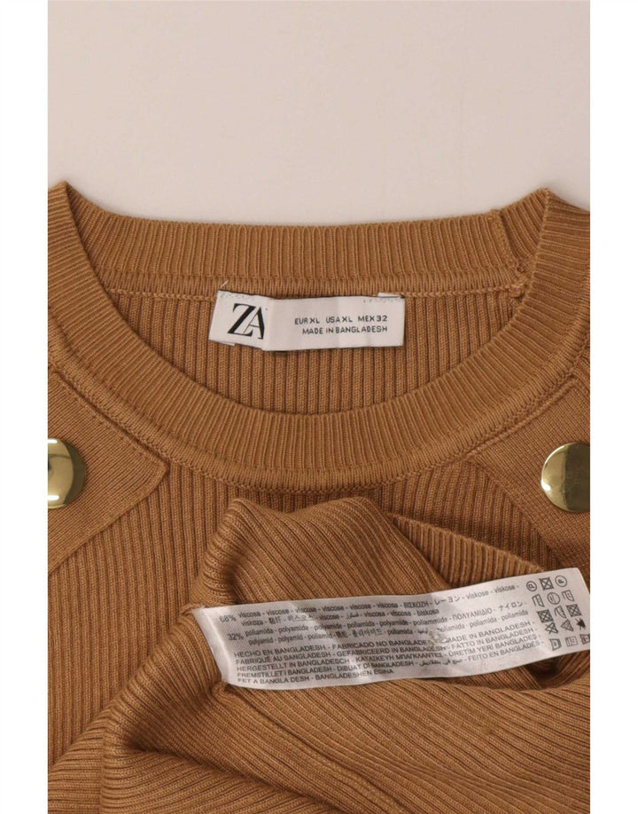 Zara Damen Top Langarm UK 18 XL Beige Viskose