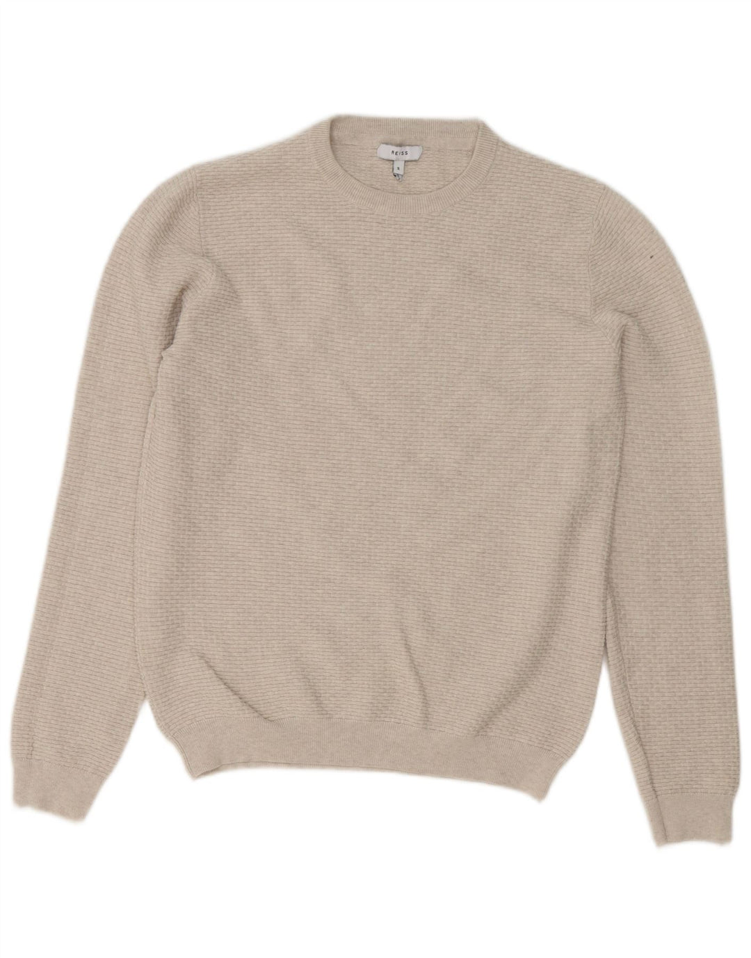 Reiss Herren-Pullover mit Rundhalsausschnitt, Größe S, beige, Baumwolle