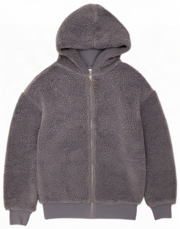 Topshop Damen Kapuzen-Fleecejacke UK 8 Small Grey Polyester