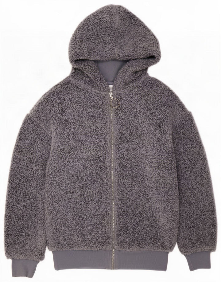 Topshop Damen Kapuzen-Fleecejacke UK 8 Small Grey Polyester