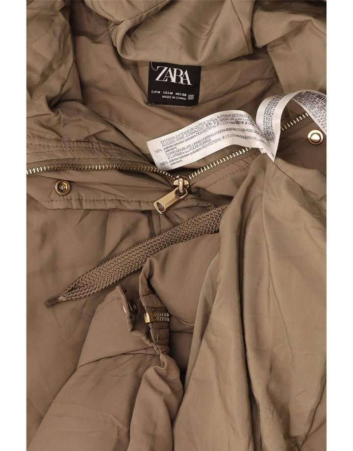 ZARA Damen Longline-Kapuzenweste, wattiert, UK 12, Mittelbeige, Polyester