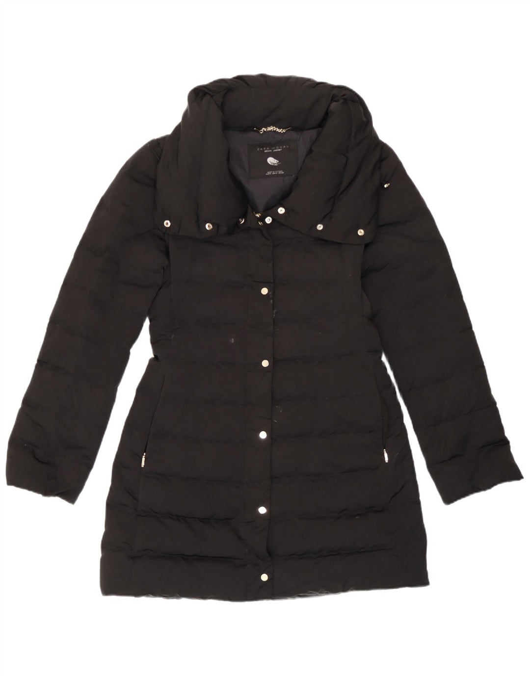 Zara Damen Wattierte Jacke UK 10 Small Schwarz Nylon