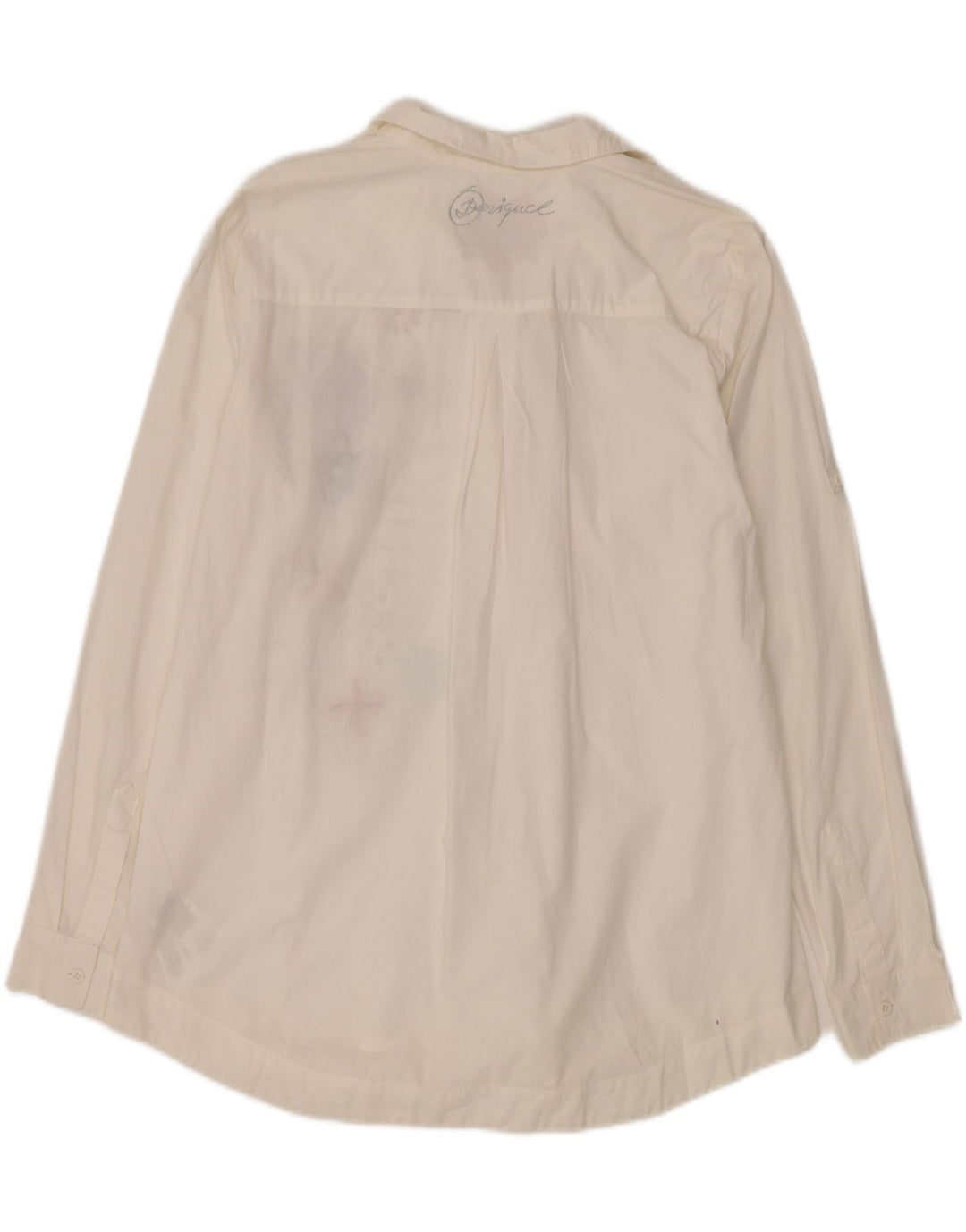 DESIGUAL Womens Graphic Shirt UK 16 Große weiße Blumenbaumwolle