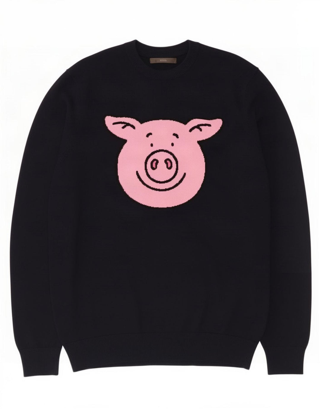 Marks & Spencer Herren-Pullover mit grafischem Rundhalsausschnitt, mittelschwarz, Baumwolle