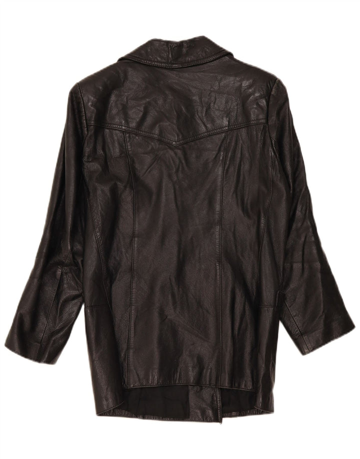 Vintage Damen Zweireihige Lederjacke IT 46 Large Schwarz