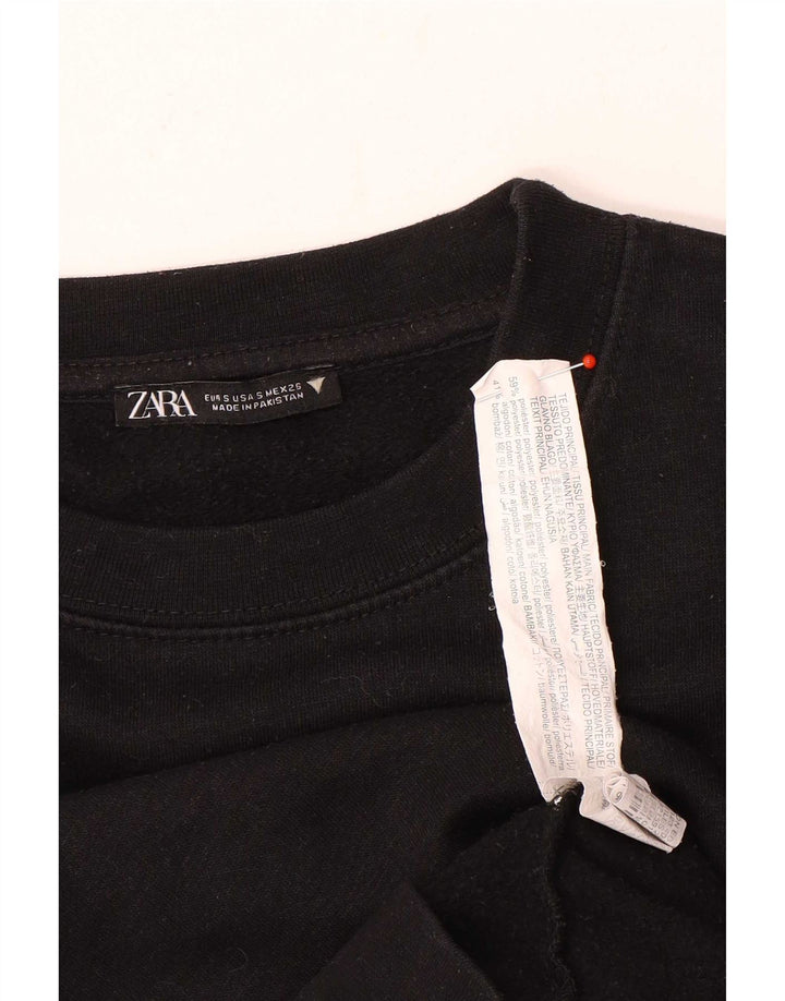 Zara Damen Crop Oversized Sweatshirt Pullover UK 10 Small Schwarz Polyester