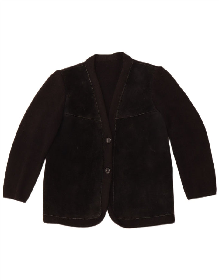 VINTAGE Damen-Cardigan-Pullover UK 12 Medium Black Colourblock