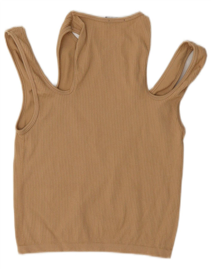 Zara Damen Crop Off Shoulder Bluse Top UK 14 Large Beige