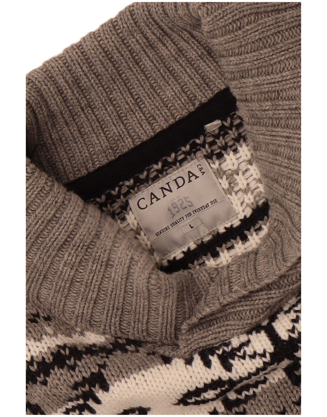 Canda Herren-Pullover mit Schalkragen, Größe L, Grau, Fair Isle