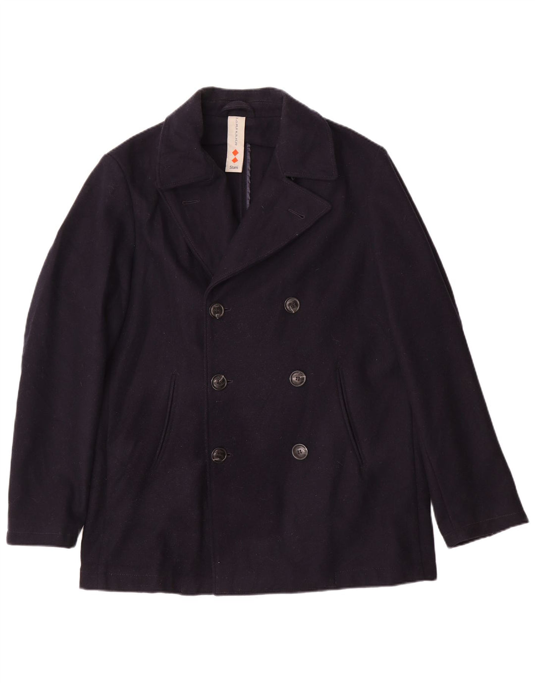 Slam Herren Pea Coat UK 42 XL Marineblaue Wolle