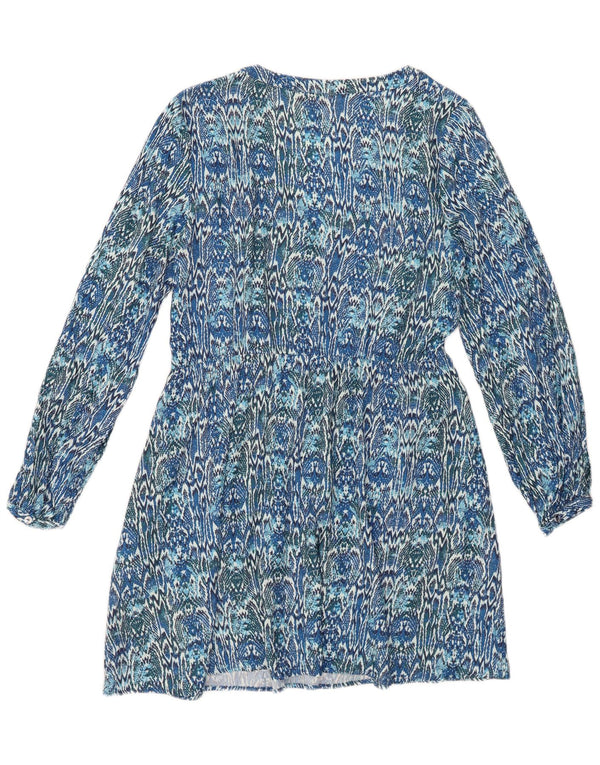 ZARA Damen-Langarmkleid in A-Linie, Gr. 40, Größe S, blau, Ikat-Viskose