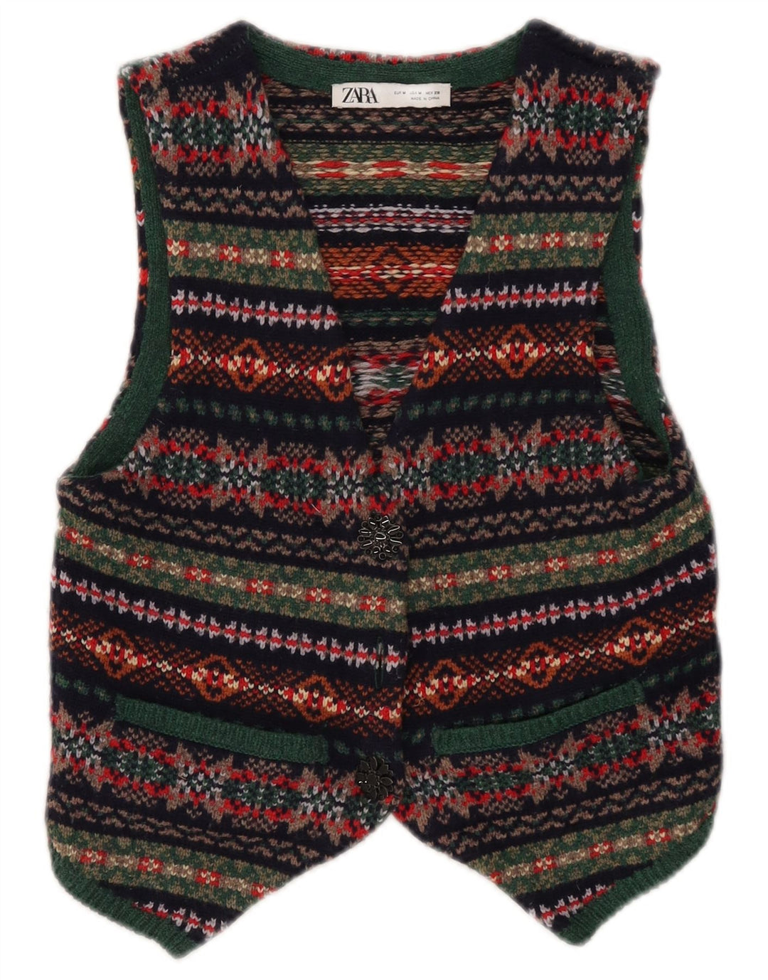 Zara Damen Crop Weste UK 12 Medium Mehrfarbige Wolle