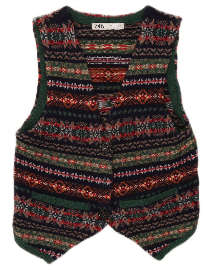 Zara Damen Crop Weste UK 12 Medium Mehrfarbige Wolle