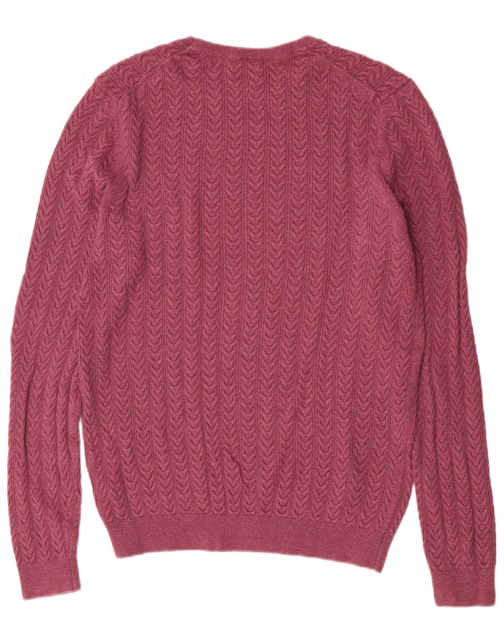 Massimo Dutti Herren-Pullover mit Rundhalsausschnitt, groß, burgunderrote Baumwolle
