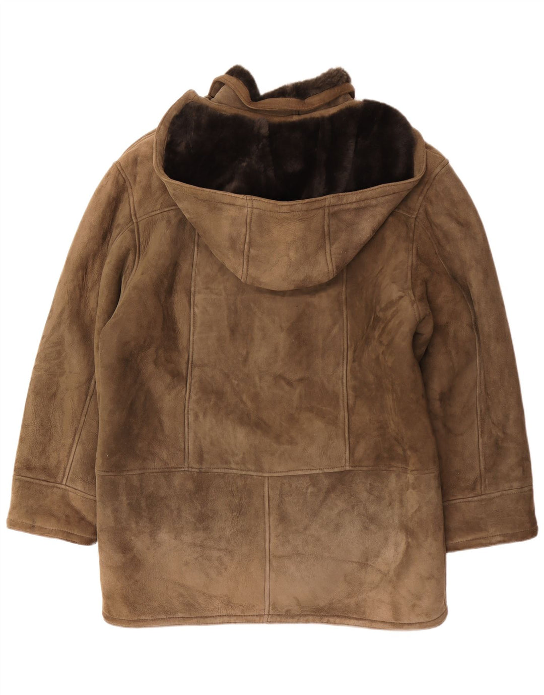 Vintage Herren Kapuzen-Shearling-Mantel IT 54 2XL Khaki