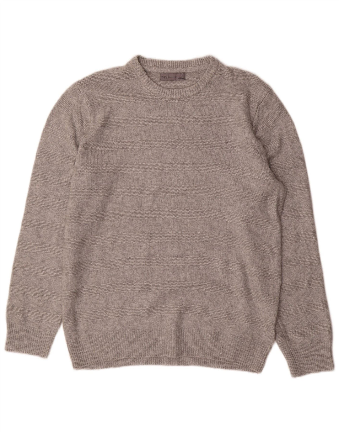 Marks & Spencer Herren-Pullover mit Rundhalsausschnitt, XL, grau gestreift, Acryl