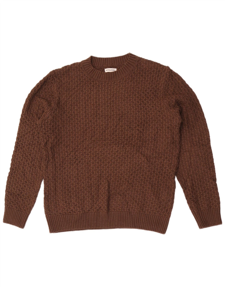 Jack & Jones Herren-Pullover mit Rundhalsausschnitt, groß, braunes Acryl