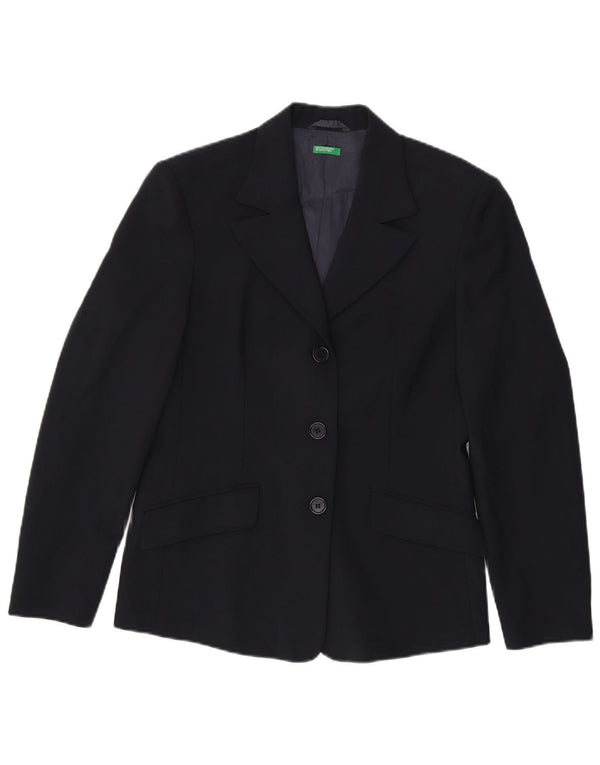 Benetton Damen 3-Knopf-Blazerjacke IT 44 Mittelmarineblaues Polyester