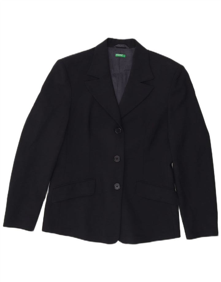 Benetton Damen 3-Knopf-Blazerjacke IT 44 Mittelmarineblaues Polyester
