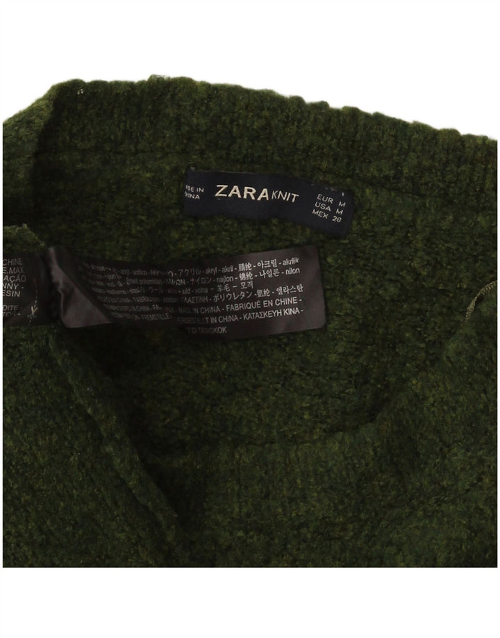 Zara Damen-Pullover, übergroß, Rundhalsausschnitt, Gr. 14, mittelgrün meliert