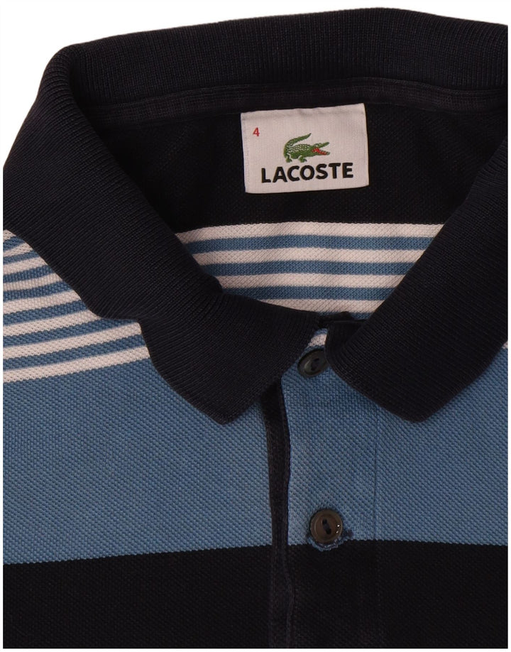Lacoste Herren-Poloshirt, Größe 4, mittelblau, gestreift, Baumwolle