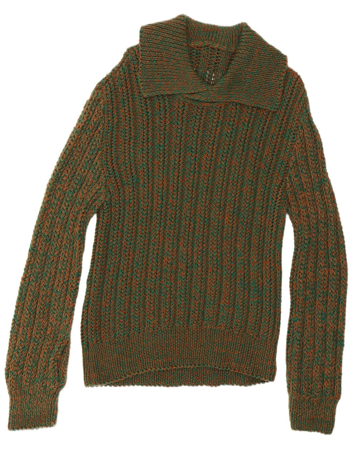 Vintage Herren Rollkragenpullover Mittelgrün gefleckt