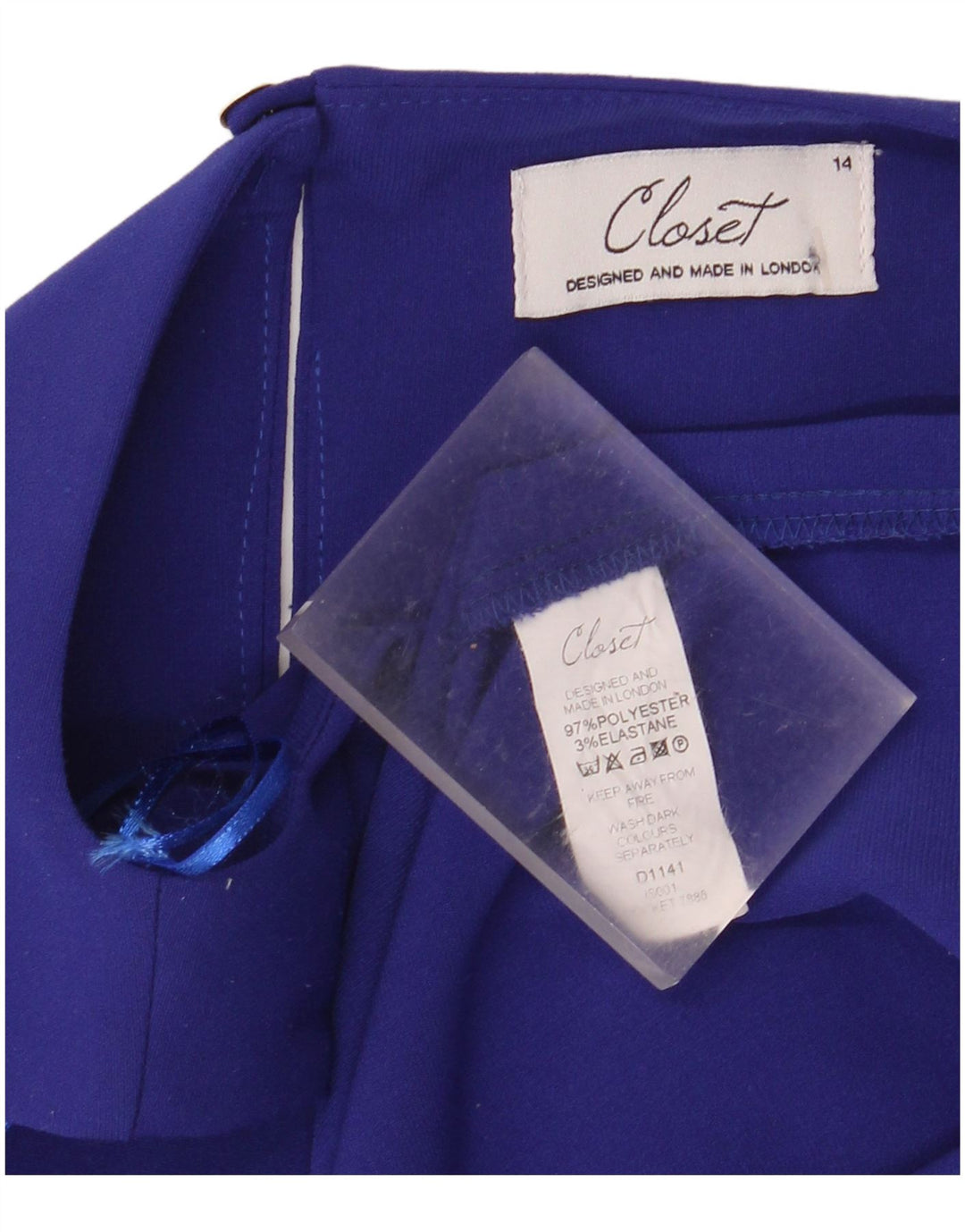CLOSET Damen Ärmelloses, figurbetontes Kleid UK 14 Mittelblaues Polyester