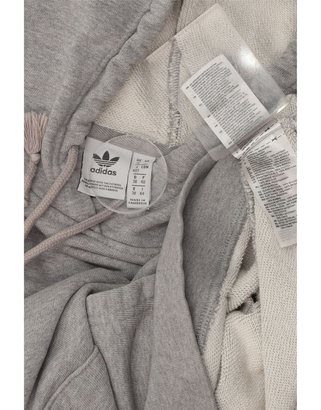 ADIDAS Womens Oversized Hoodie Jumper UK 12 Medium  Grey Cotton Vintage Adidas and Second-Hand Adidas from Messina Hembry 