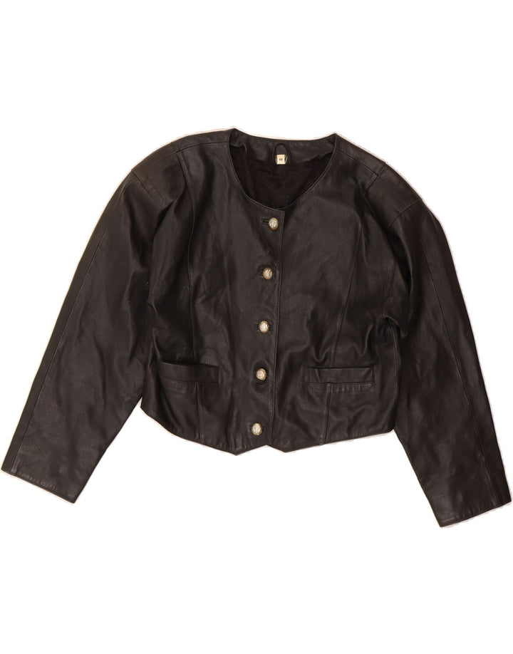 VINTAGE Womens Crop Leather Jacket UK 14 Medium Black Vintage Vintage and Second-Hand Vintage from Messina Hembry 