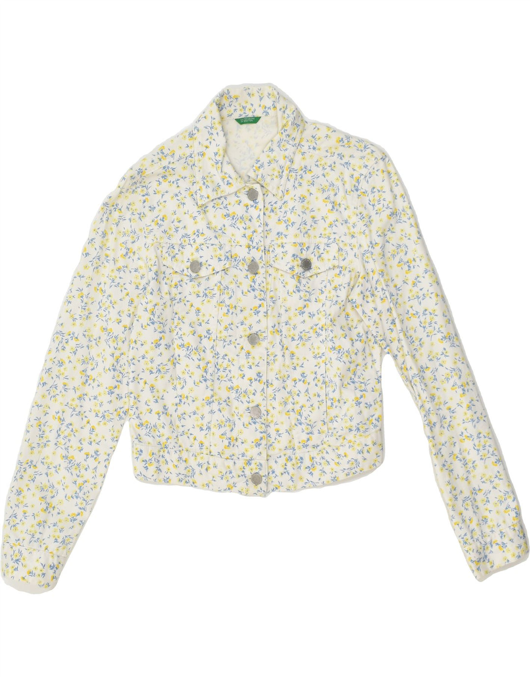 BENETTON Womens Bomber Jacket UK 10 Small White Floral Cotton | Vintage Benetton | Thrift | Second-Hand Benetton | Used Clothing | Messina Hembry 