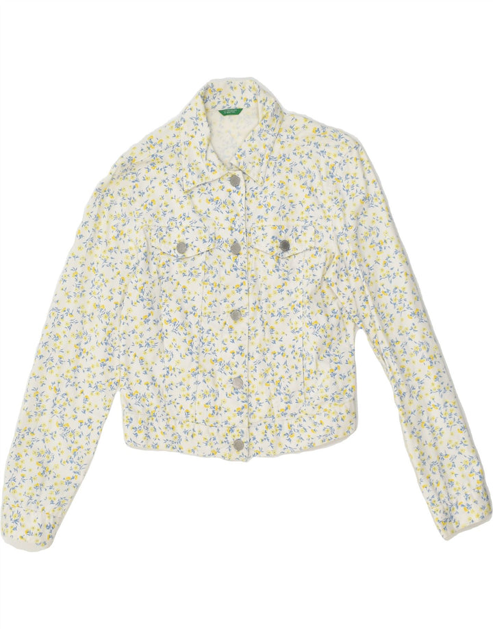 BENETTON Womens Bomber Jacket UK 10 Small White Floral Cotton | Vintage Benetton | Thrift | Second-Hand Benetton | Used Clothing | Messina Hembry 