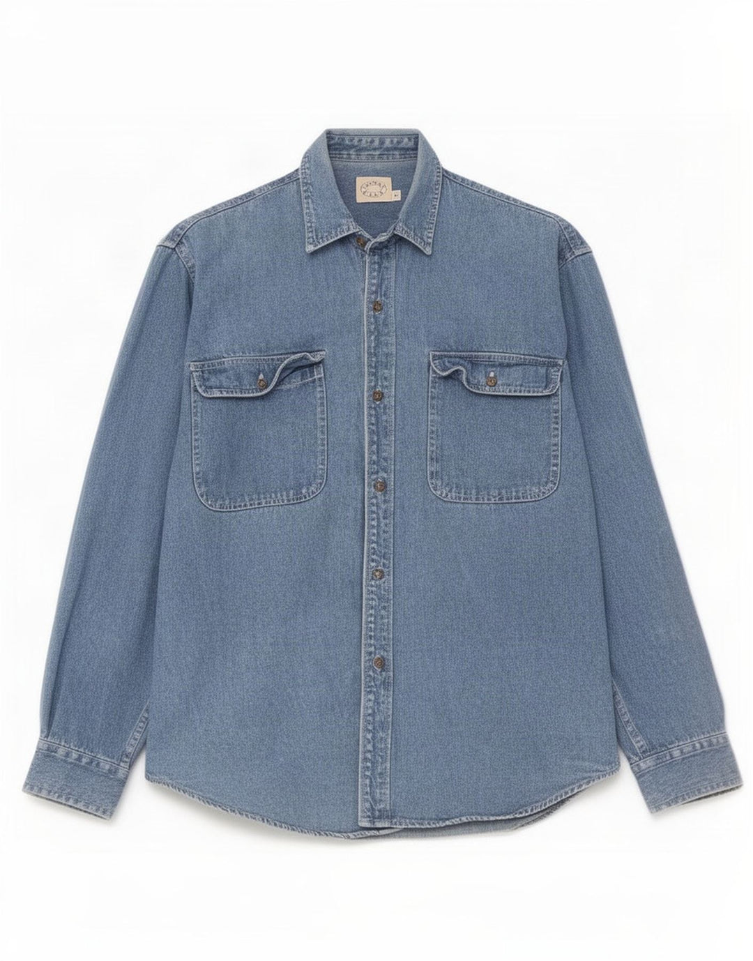 Vintage Herren-Jeanshemd mit normaler Passform, kleine blaue Baumwolle