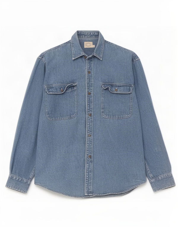 Vintage Herren-Jeanshemd mit normaler Passform, kleine blaue Baumwolle